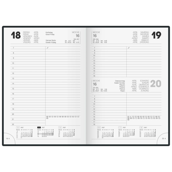 Buchkalender Modell 895 Bucheinbandstoff Miradur schwarz (Lagerware)