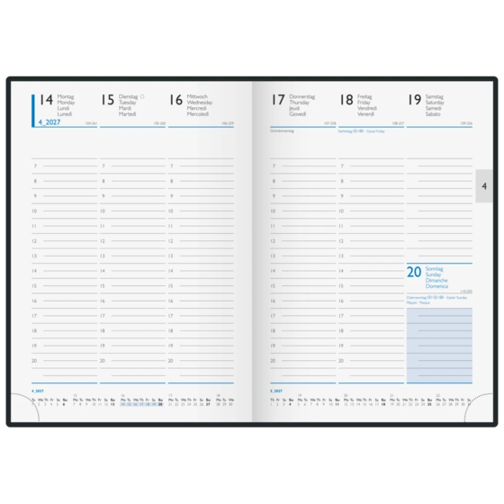 Buchkalender Modell 794 Bucheinbandstoff Miradur blau (Lagerware)